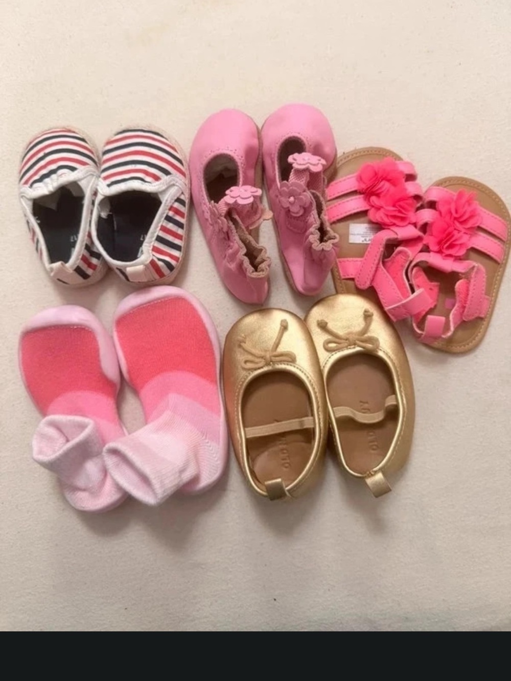 SHEIN Pink & Gold Baby Shoe Bundle - Floral, Sandal, Sock & Mary Jane Styles